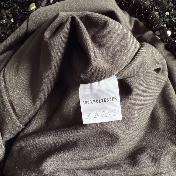 NWT SHANE JUSTIN Black Sequin Runway Bodycon Long Sleeve Polo Mini Dress L - Picture 12 of 14